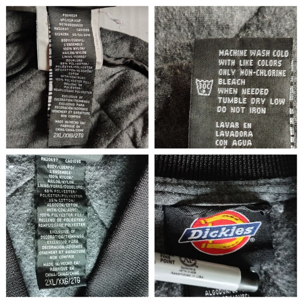 Dickies Diamond Quilted Nylon Jacket Men's Size 2XL Black Zip Front Pockets Line - Picture 7 of 15